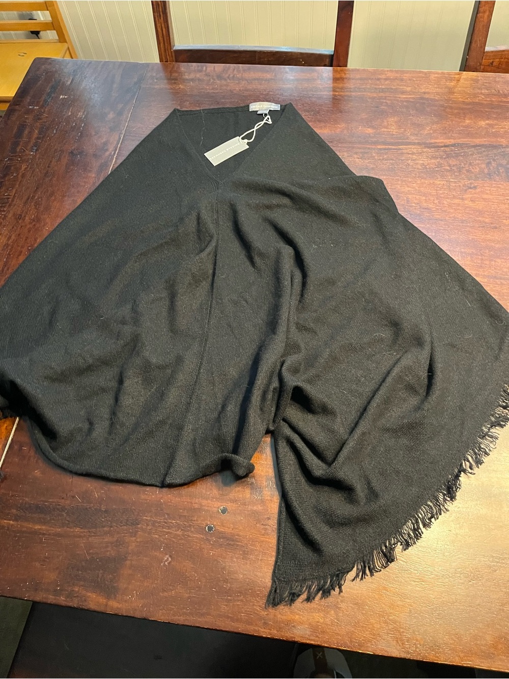 Amicale Cashmere Black Fringe Poncho